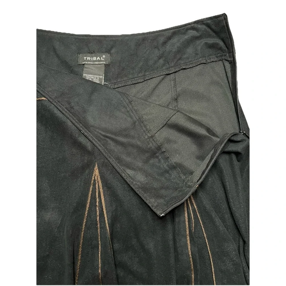 Tribal Sueded‎ Maxi Skirt Size 12 Black Brown Boho Flare Peasant Grunge Goth Y2K